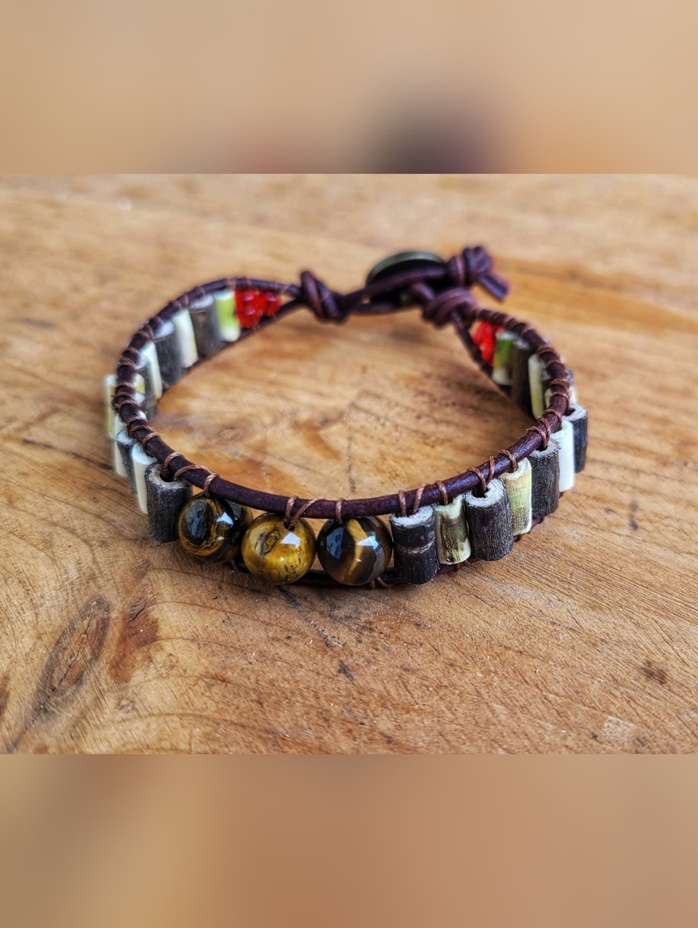 Handmade Beaded Wrap Bracelet - Earthy Tiger Eye Accent